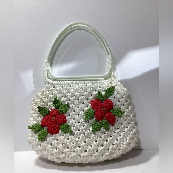 Vintage Handmade Floral Boho Macramé Bag Purse Tote - Picture 1 of 2